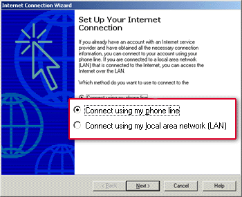 Connect using your phone line, for modem users